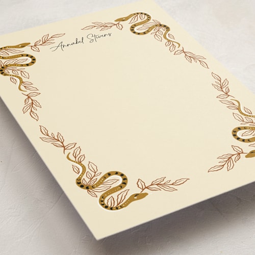 This is a mustard personalized stationery thank you cards with standard by Hanna Symonovych called moon snakes printing on signature in 5x7