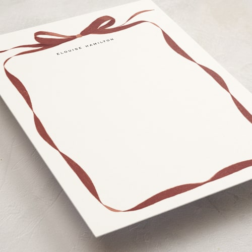 This is a nutmeg personalized stationery thank you cards with standard by Olivia Kanaley Inman called bow printing on signature in 5x7