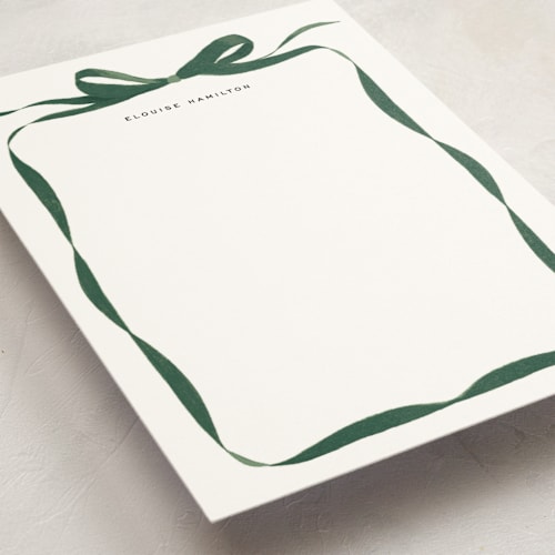 This is a evergreen personalized stationery thank you cards with standard by Olivia Kanaley Inman called bow printing on signature in 5x7