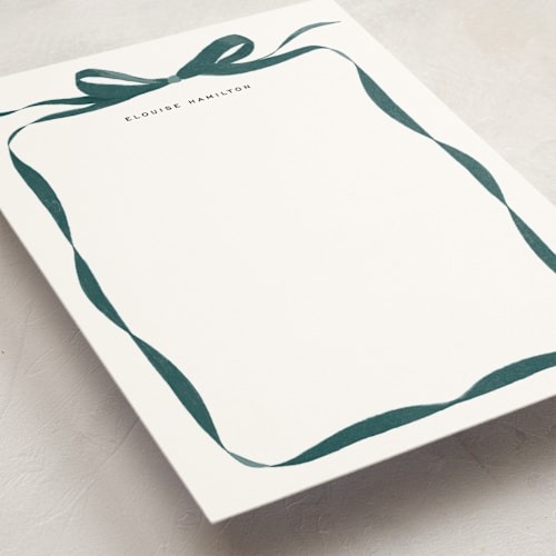 This is a midnight personalized stationery thank you cards with standard by Olivia Kanaley Inman called bow printing on signature in 5x7