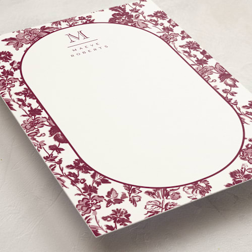 This is a mulberry personalized stationery thank you cards with standard by Jenna Holcomb called toile printing on signature in 5x7