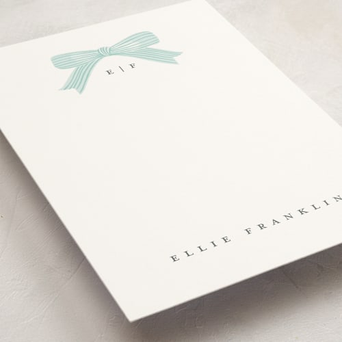 This is a robins egg personalized stationery thank you cards with standard by Paper Raven Co. called delicately printing on signature in 5x7