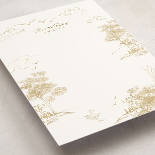 This is a seashell personalized stationery thank you cards with standard by Lucrecia Caporale called lake side toile printing on signature in 5x7