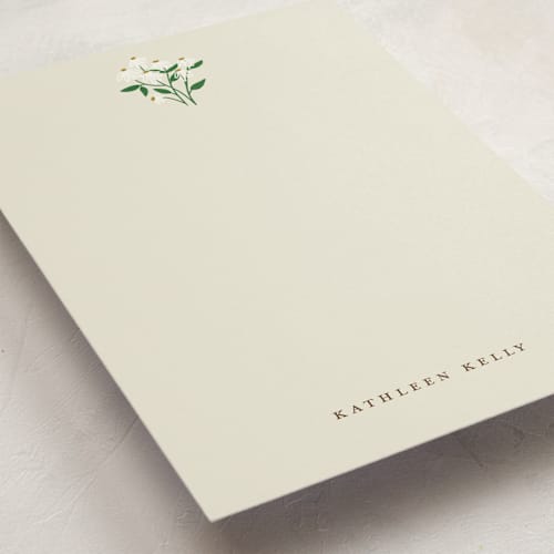 This is a mint personalized stationery thank you cards with standard by Elizabeth Bishop called friendliest flower printing on signature in 5x7