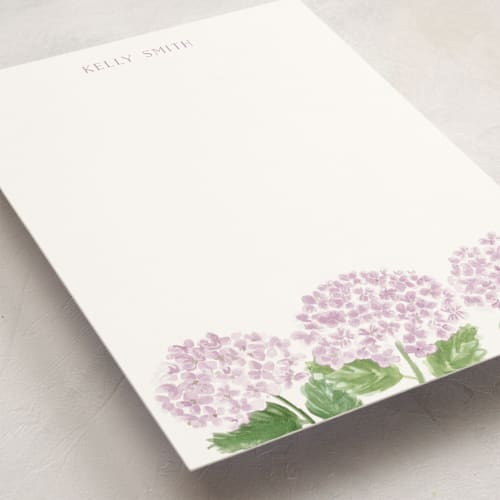 This is a lavender personalized stationery thank you cards with standard by Lydia Carns called hydrangea love printing on signature in 5x7
