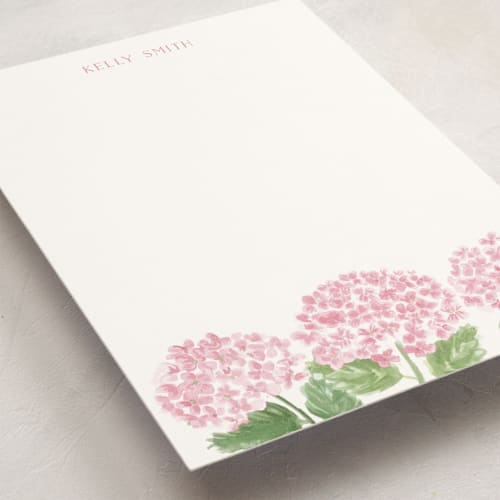 This is a blush personalized stationery thank you cards with standard by Lydia Carns called hydrangea love printing on signature in 5x7