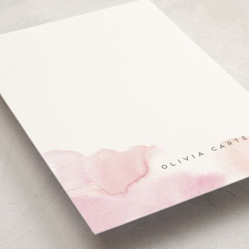 This is a coral personalized stationery thank you cards with standard by Creo Study called offshore printing on signature in 5x7