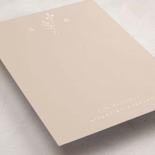 This is a champagne personalized stationery thank you cards with standard by Kelly Schmidt called botanical monogram printing on signature in 5x7