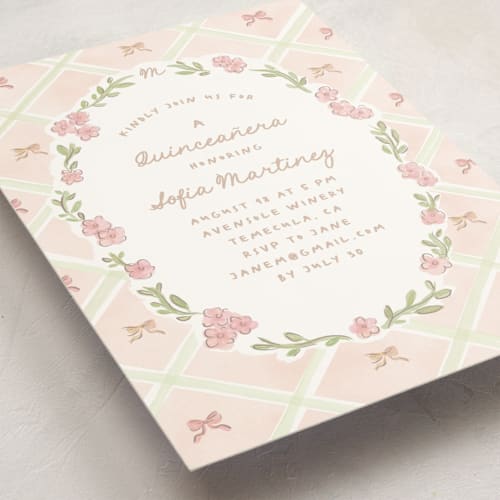 This is a blush sweet sixteen birthday party invitations with standard by Creo Study called quinceanera garden printing on signature in standard