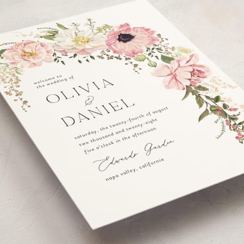 This is a peony unique wedding programs with foil pressed by Susan Moyal called timeless blooms printing on signature in folded