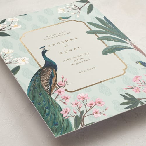 This is a mint unique wedding programs with foil pressed by Teju Reval called royal wedding printing on signature in folded
