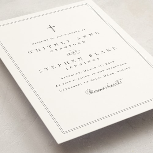 This is a ivory unique wedding programs with standard by Amy Kross called crawford printing on signature in folded