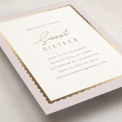 This is a lilac sweet sixteen birthday party invitations with foil pressed by Angela Thompson called sweet frame printing on signature in standard