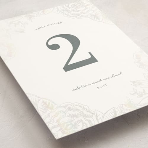 This is a opal table numbers with foil pressed by Rochelle Renee called au jardin printing on doublethick in standard
