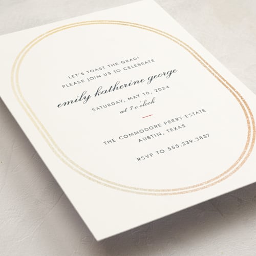 This is a cherry graduation invitations with foil pressed by Megan Davis called bocce printing on signature in standard