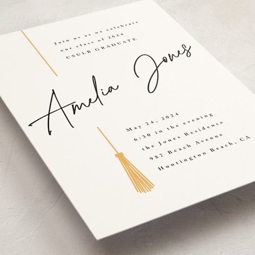 This is a sunshine graduation invitations with standard by Owl and Toad called written out printing on signature in standard