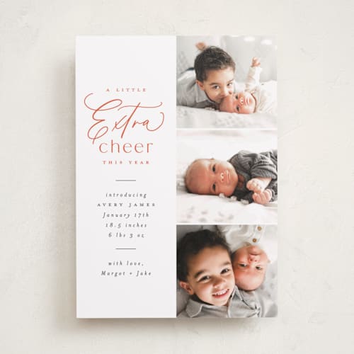 This is a cardinal babys first christmas with standard by Everett Paper Goods called extra cheer here printing on recycled smooth signature in standard