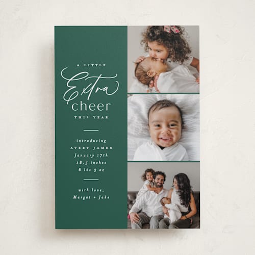 This is a fir babys first christmas with standard by Everett Paper Goods called extra cheer here printing on recycled smooth signature in standard