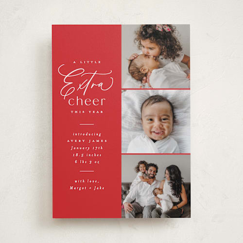 This is a cherry babys first christmas with standard by Everett Paper Goods called extra cheer here printing on recycled smooth signature in standard