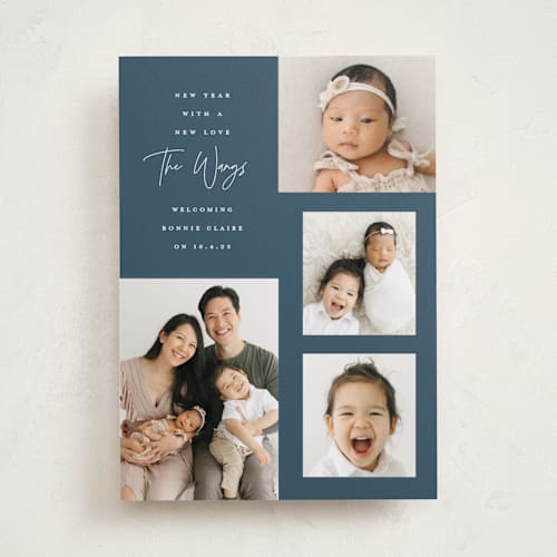 This is a denim babys first christmas with standard by Lauren Chism called our little printing on recycled smooth signature in standard