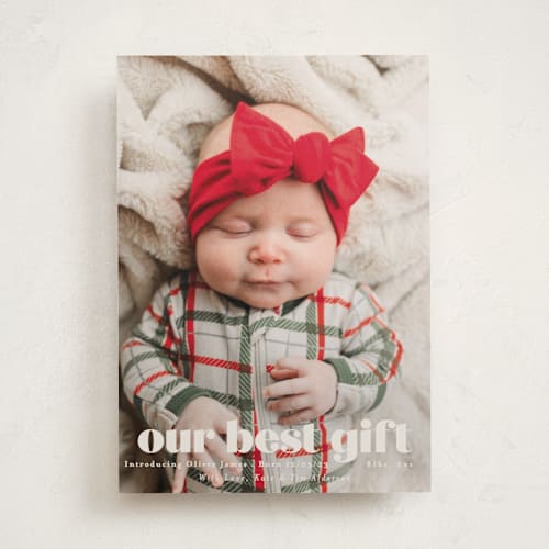 This is a eggshell babys first christmas with standard by Angela Thompson called our gift printing on recycled smooth signature in standard