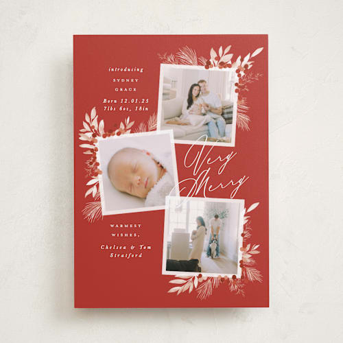 This is a holly berry babys first christmas with standard by Leah Bisch called very merry printing on recycled smooth signature in standard