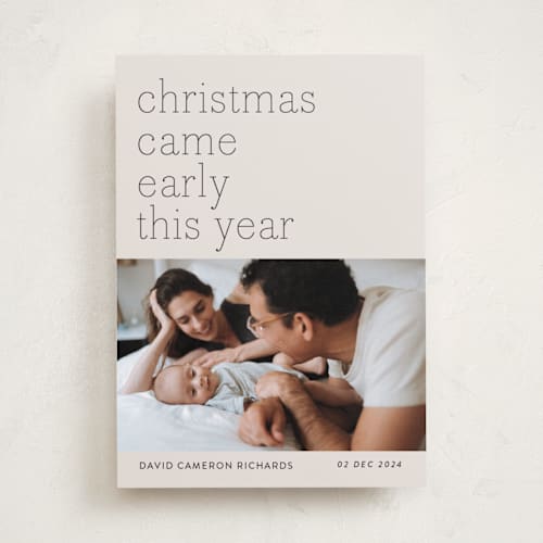 This is a ivory babys first christmas with standard by Rebecca Daublin called early christmas printing on recycled smooth signature in standard