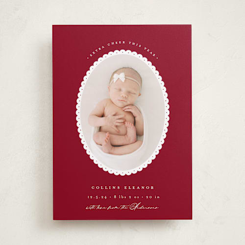 This is a candy cane babys first christmas with standard by Emily Betts called scallop frame printing on recycled smooth signature in standard