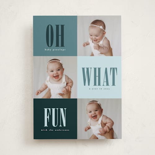 This is a blue spruce babys first christmas with standard by Stacy Maalouf called oh what fun printing on recycled smooth signature in standard