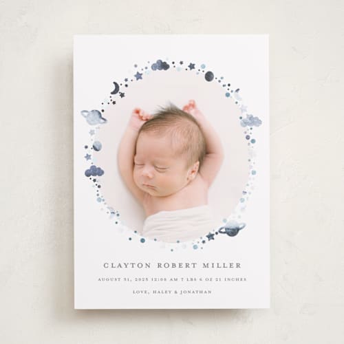 This is a ocean foil stamped birth announcements with foil pressed by Jen Merli called our world printing on smooth signature in standard