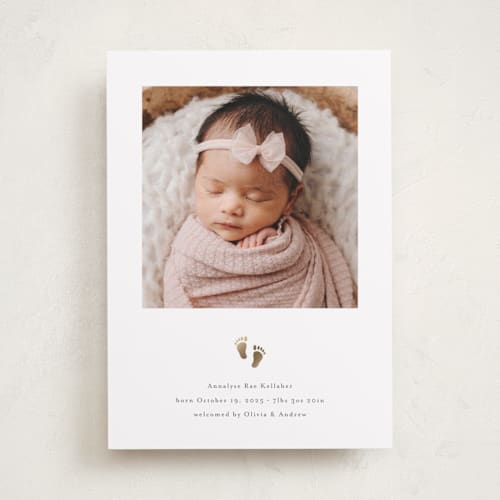 This is a rice foil stamped birth announcements with foil pressed by Melanie Kosuge called sweetness printing on smooth signature in standard