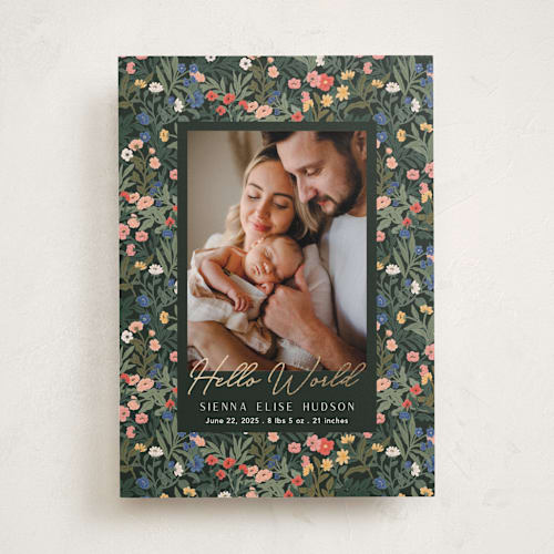 This is a forest foil stamped birth announcements with foil pressed by Elly called wildflowers printing on smooth signature in standard