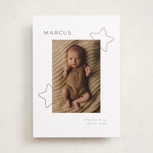 This is a snow foil stamped birth announcements with foil pressed by Iveta Angelova called cute stars printing on smooth signature in standard