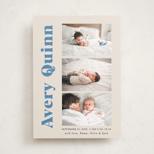 This is a blueberry birth announcements with standard by Benita Crandall called moderne bébé printing on recycled smooth signature in standard