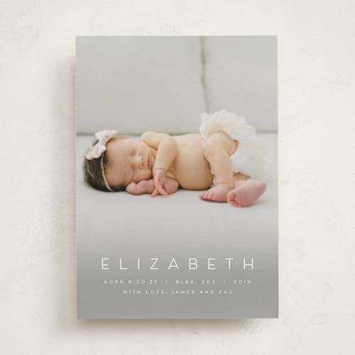 This is a sugar birth announcements with standard by Juneau Designs called sweet love printing on smooth signature in standard