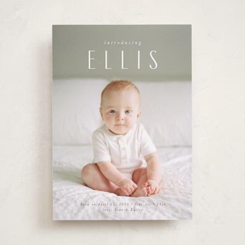 This is a whipped cream birth announcements with standard by Jennifer Wick called in name only printing on recycled smooth signature in standard