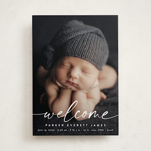 This is a cloud birth announcements with standard by Susan Asbill called little welcome printing on smooth signature in standard