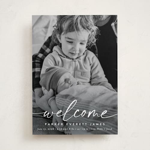 This is a cloud birth announcements with standard by Susan Asbill called little welcome printing on recycled smooth signature in standard