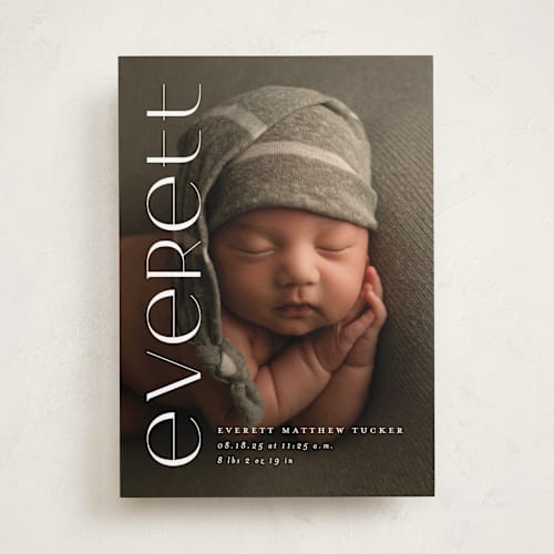 This is a linen birth announcements with standard by Erica Krystek called modern name printing on smooth signature in standard