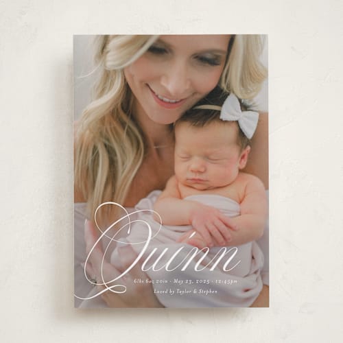 This is a owlet birth announcements with standard by Jackie Crawford called elegant name printing on smooth signature in standard