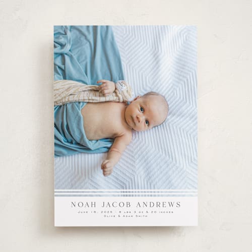 This is a cloud birth announcements with standard by Nicole Walsh called minimalist stripes printing on recycled smooth signature in standard