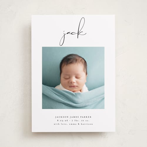 This is a midnight birth announcements with standard by Lehan Veenker called just me printing on recycled smooth signature in standard