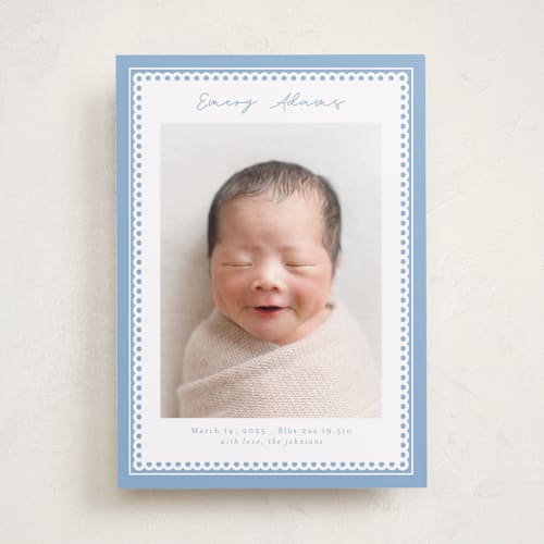 This is a sky birth announcements with standard by Nicole Walsh called stitched frame printing on smooth signature in standard