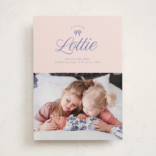 This is a petal birth announcements with standard by Leia Matt called preppy little bow printing on smooth signature in standard