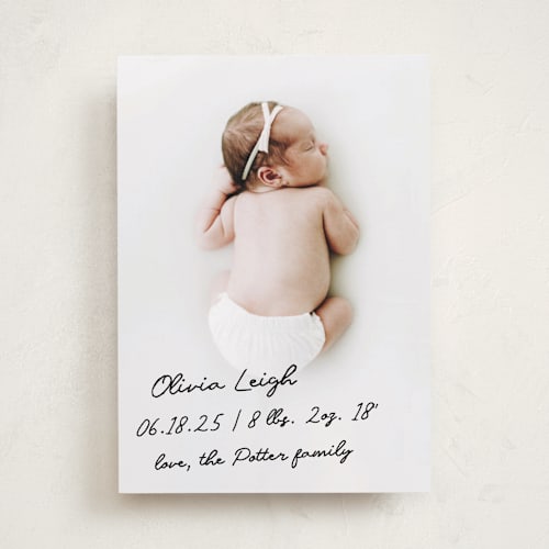 This is a noir birth announcements with standard by AK Graphics called signed with love printing on smooth signature in standard