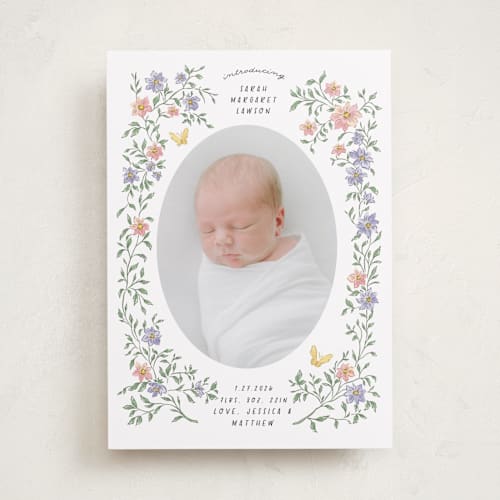 This is a garden birth announcements with standard by Grae called tiny flowers printing on smooth signature in standard