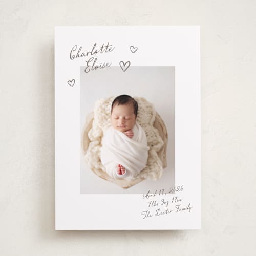 This is a sand birth announcements with standard by Pixel and Hank called written printing on smooth signature in standard
