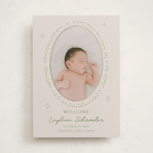 This is a avocado birth announcements with standard by Zove Ahhh called doodle frame printing on recycled smooth signature in standard
