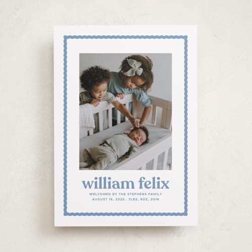 This is a water birth announcements with standard by Lea Delaveris called first impression printing on smooth signature in standard