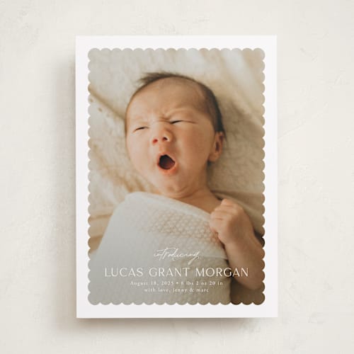 This is a icing birth announcements with standard by Yaling Hou Suzuki called first glimpse printing on recycled smooth signature in standard